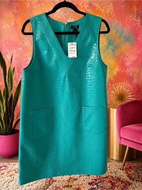 Halogen x Atlantic Pacific Teal Croc Embossed Shift Dress Size L NWT